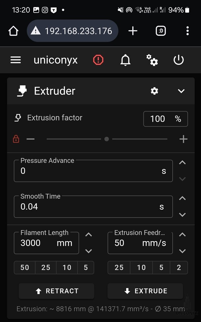 3D Printer Web User Interface - Extruder