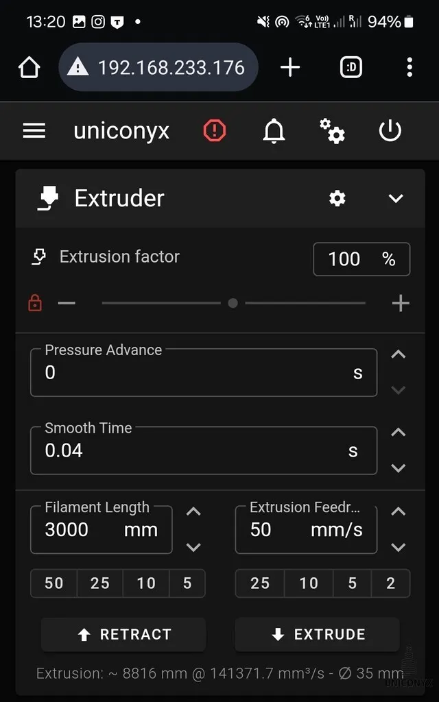 3D Printer Web User Interface - Extruder
