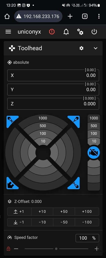 3D Printer Web User Interface - Toolhead