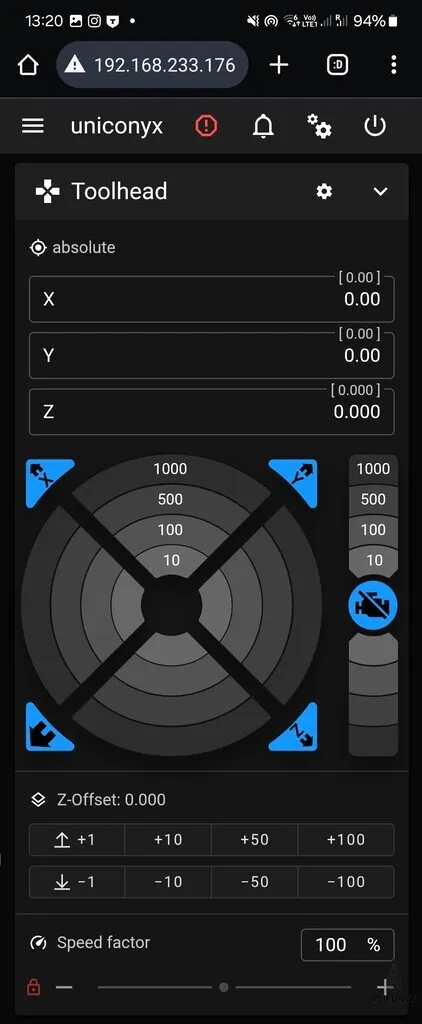 3D Printer Web User Interface - Toolhead